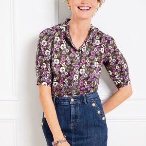 Talbots Women's Cotton Top - Purple and White